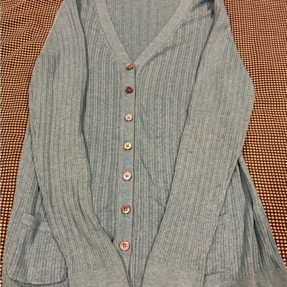 GAP Light Blue Ribbed V-Neck Button Cardigan - Picture 3 of 6